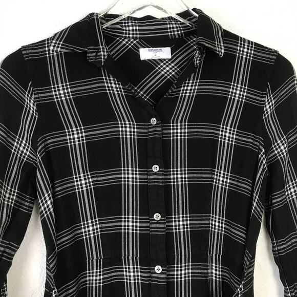 UNTUCKit for Her Tessa Plaid Wrap Tie Front Button Up Shirt Dress Black White 2 - Picture 4 of 13
